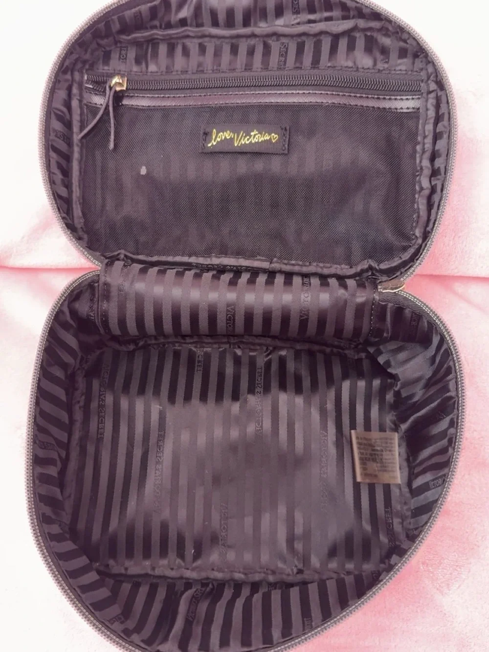 RARE Victoria's Secret Pink Striped Bow Cosmetic Case